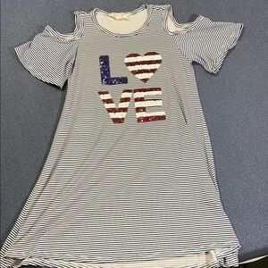 Striped Cold Shoulder Dress with Love Graphic